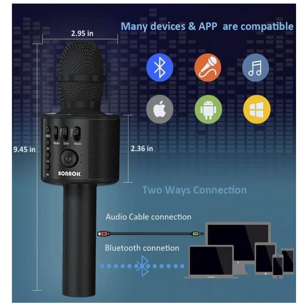 Black Wireless Bluetooth Karaoke Microphone